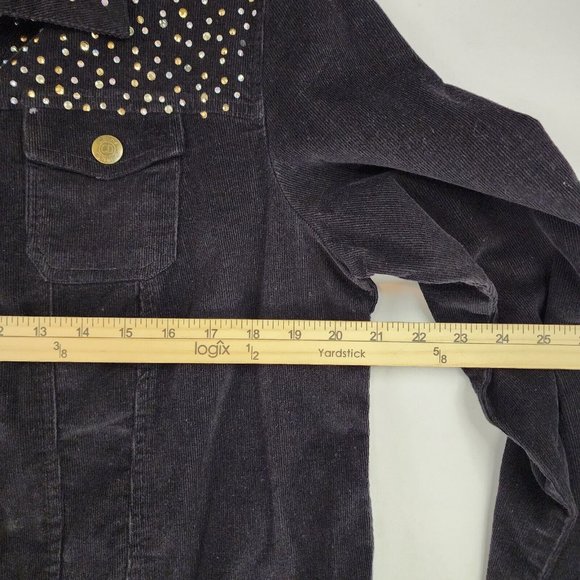 Cathy Daniels Jacket Womens Large Black Corduroy Rhinestone Western Snap On - Picture 5 of 11